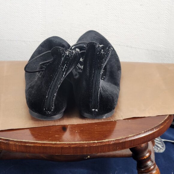 Wonder Nation Black Faux Velvet Faux Tie Back Zipper Instep Ballet Flats Size 5 - Picture 5 of 16